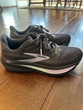 Brooks Ghost 17 Women’s Black Running Shoe with Pink and Light Green Accents